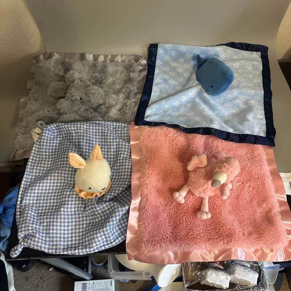 Cloud Island Baby Security Blanket Lot Flamingo Whale Elephant Bunny Lovey 4pc